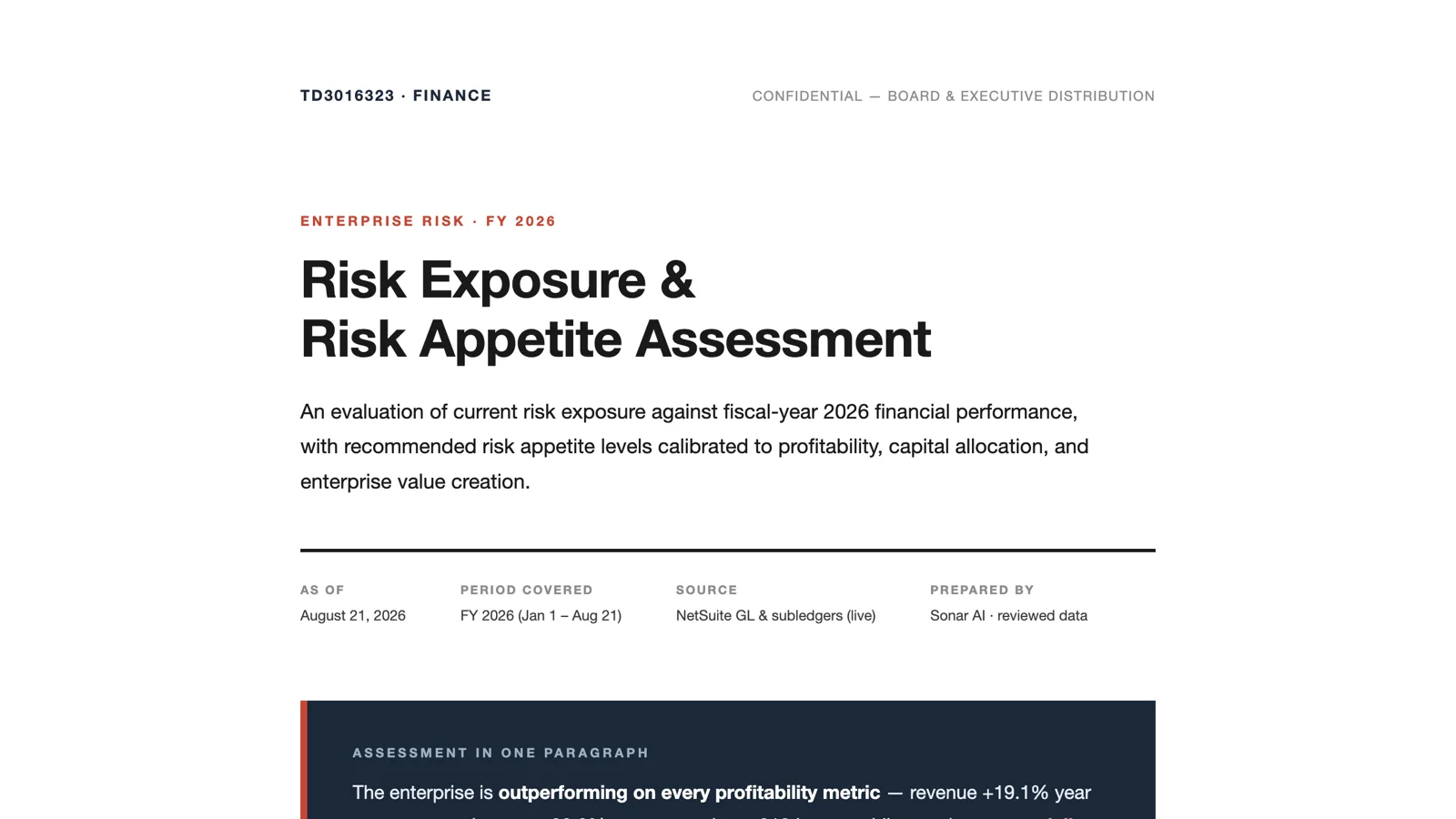 The Risk Exposure and Risk Appetite Assessment: strong profitability alongside 86 percent of open receivables past due, a 3.2 quick ratio, and 1.8 million dollars of idle capital